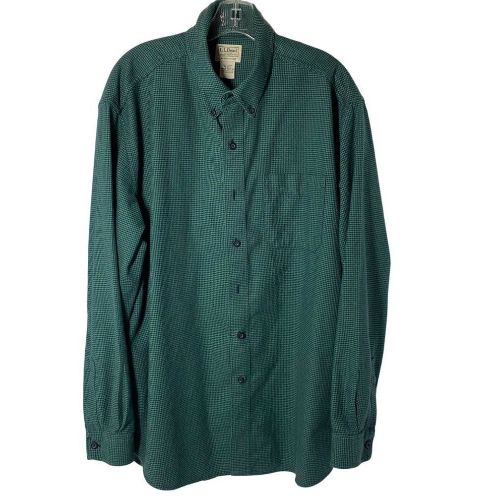 LL BEAN Wicked Good Houndstooth Flannel Traditional Fit Men's XL, Green/Blue